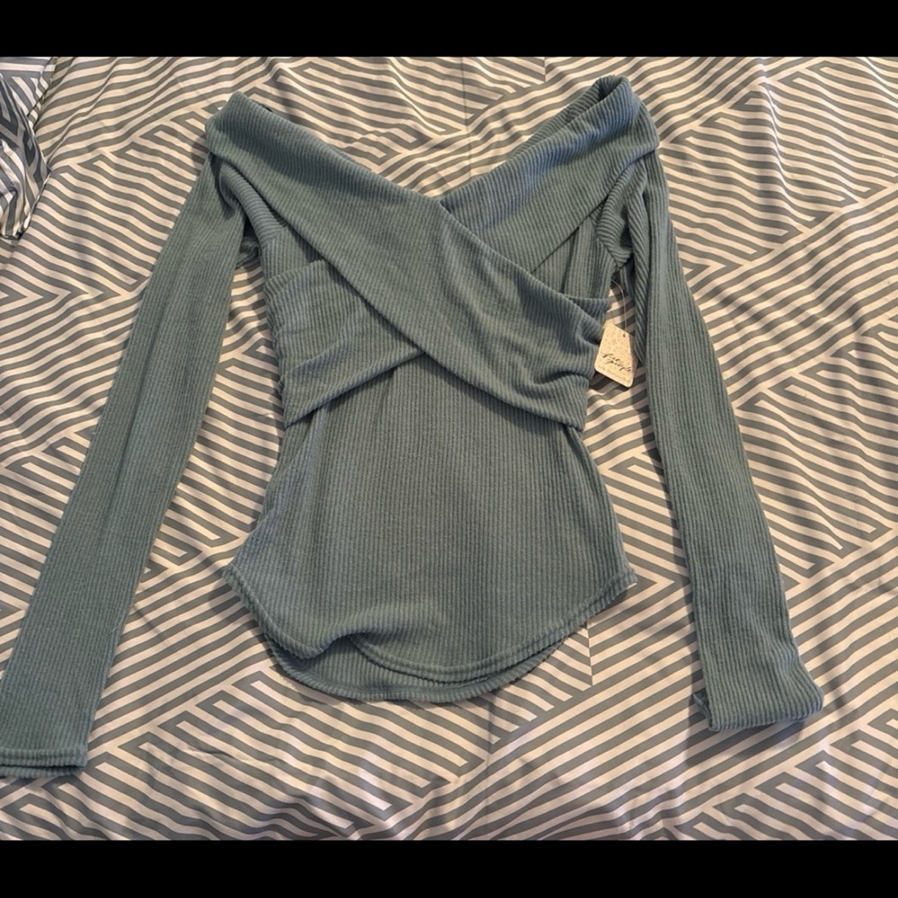 Free People Green Asymmetrical Wrap Blouse